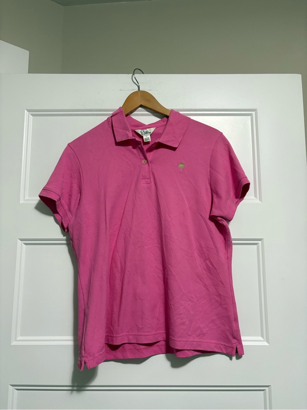 Lilly Pulitzer Hot Pink Short Sleeve Polo with Palm Embroidery